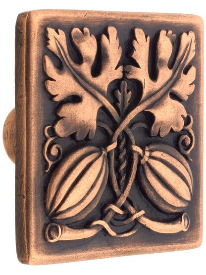 Autumn Squash Cabinet Knob - 1 1/2 inch X 1 1/2 inch in Antique Copper.